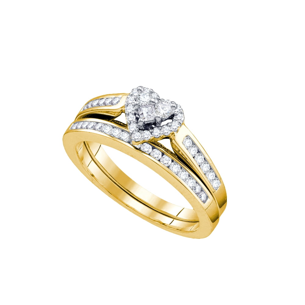 14kt Yellow Gold Womens Natural Diamond Heart Love Bridal Wedding Engagement Ring Band Set (.50 cttw.) size- 7.5 by
