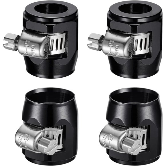 GFDYREE Pinces de Tuyau Flexible en Caoutchouc - Pince de Finition de Tuyau 8an avec Bande de Vis, 4 Pcs/paquet Connecteurs de Tuyau en Aluminium Noir, Idéal pour 1/2 Ligne de Carburant Diesel/gaz/air/eau/huile et Carburant