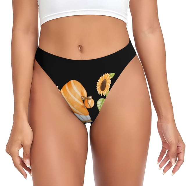Fotbe Sunflower Gnomes 5 Tanga Sin Costuras para Mujer con Estampado – Panties Invisibles, Transpirables y Cómodos para Uso Diario-Large