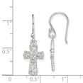 thumbnail image 2 of 925 Sterling Silver Textured Polished Shepherd hook Religious Faith Cross Earrings 30x11mm Wide Dangle Earring for Women, 2 of 2