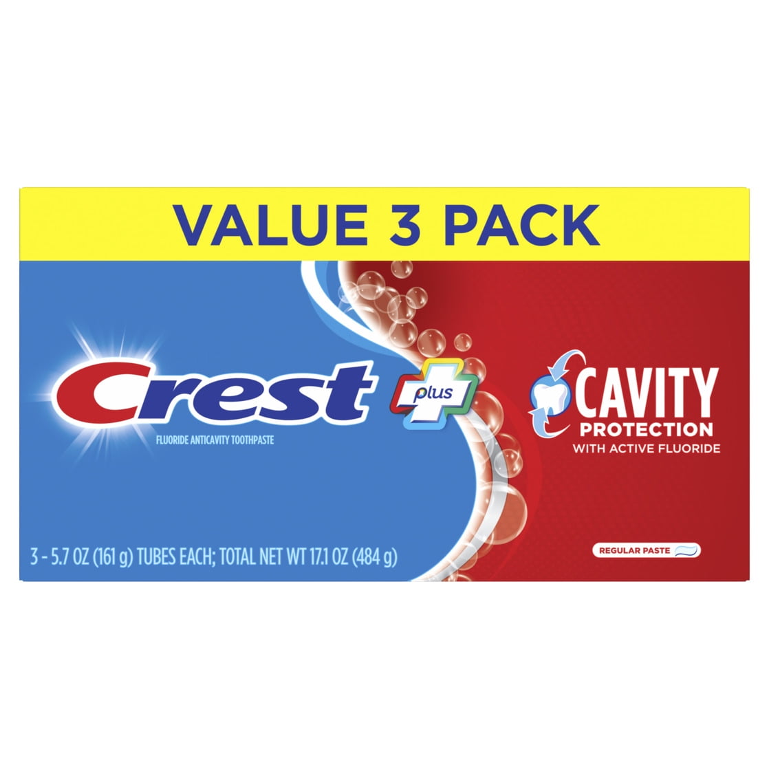 (4 pack) Crest Plus Cavity Protection Toothpaste, Regular Paste, 5.7 oz Triple