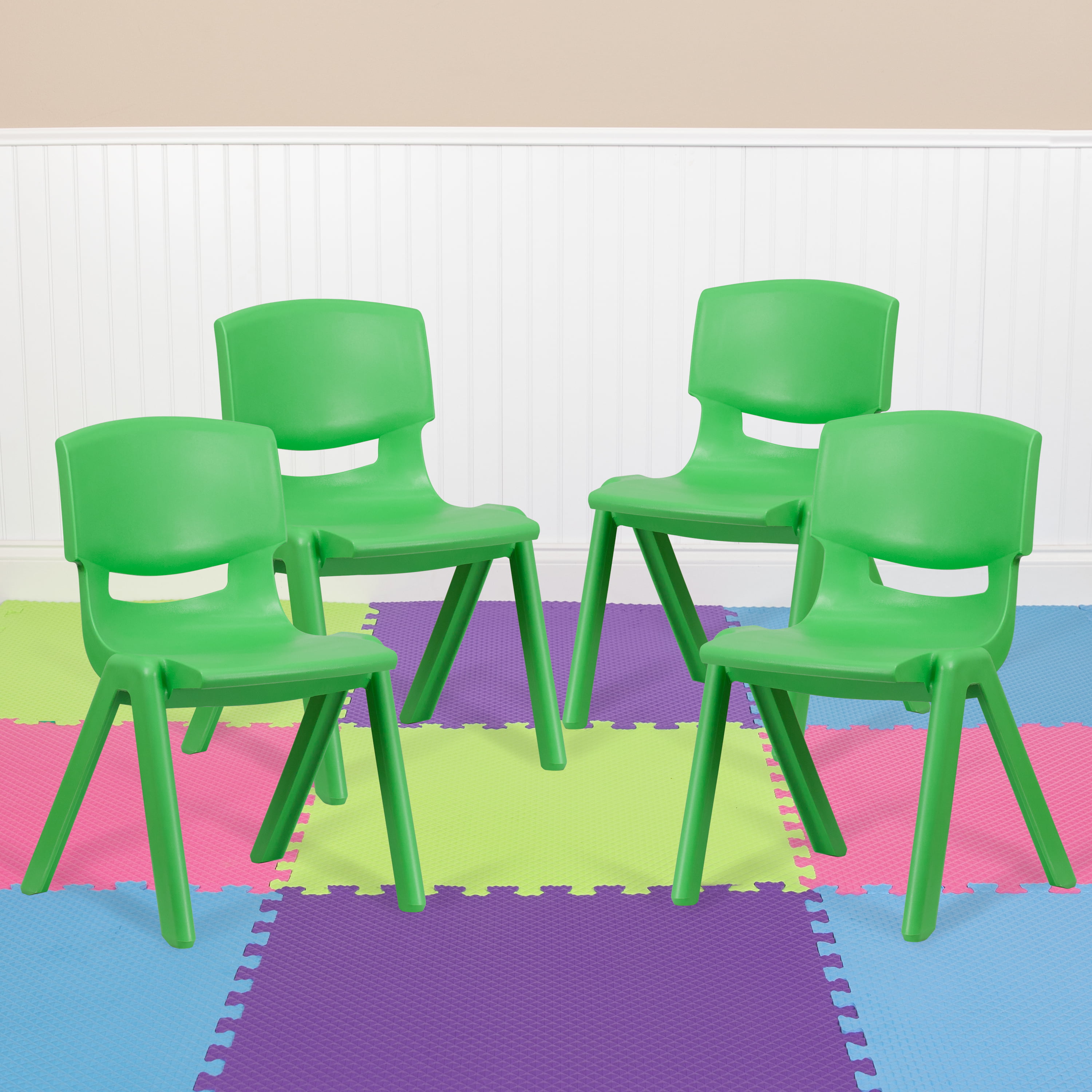 OLIVER 4 Pack Natural Plastic Stack School Chair with 13.25 H Seat EMMA K-2 School Chair 