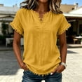 thumbnail image 3 of Womens Short Sleeve V Neck Tshirts Tops Summer Boho Beach Tops Solid Color Raw Edge Hem Gauze Blouses, S, 3 of 7