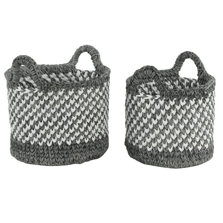 DecMode 12", 11" Grey Polyester Coastal Storage Basket, 2 - Pieces