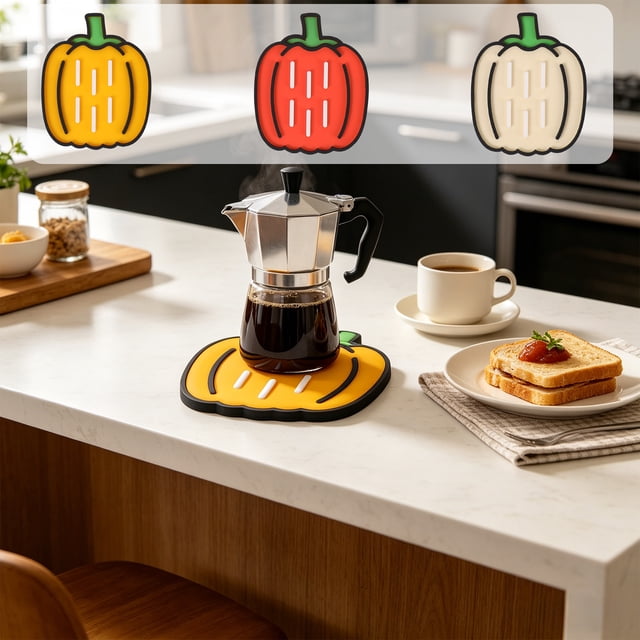 Yrmaups 3Pcs Pumpkin Shape Kitchen Trivet Mat for Home Cooks, Heat Resistant Silicone Pot Lid Holder, Reusable Countertop Protector and Drainage Mat for Sink, Stove, Dining Table, Counter