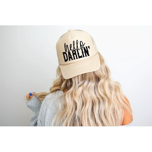 Southern Attitude Designs- Hello Darlin' Tan Unisex Foam Trucker Hat