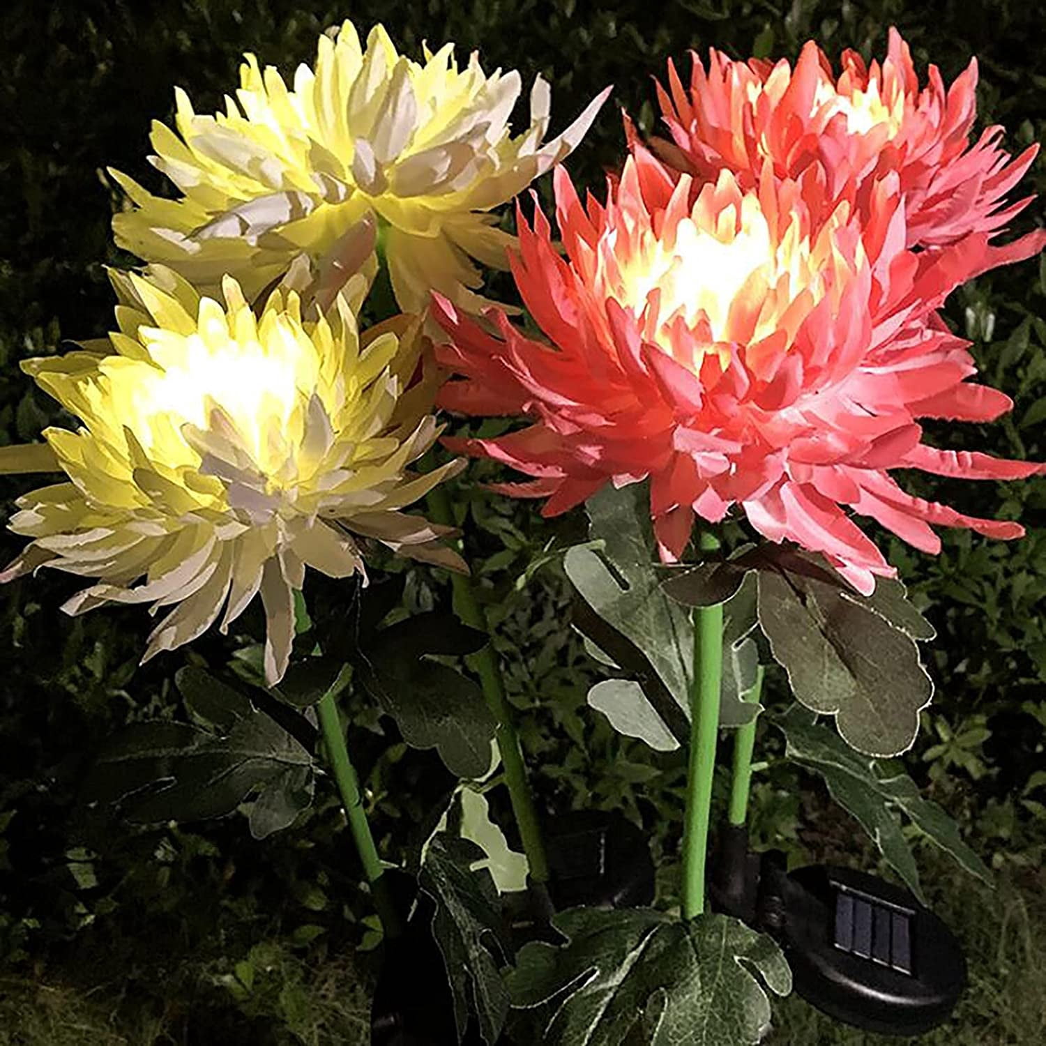 Artificial Flowers Lights,3 Pack Fake chrysanthemum Bouquet,Outdoor Solar Lights,Garden Decorative Flowers,LED Outdoor Garden Flower Light for Patio,Lawn,Yard,Path