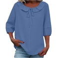 thumbnail image 2 of TKYCMSUAKI Cotton Linen Tops for Women 3/4 Sleeve Crewneck Drawstring T-Shirts Loose Fit Solid Color Blouses Summer Going Out Holiday Tees, 2 of 5