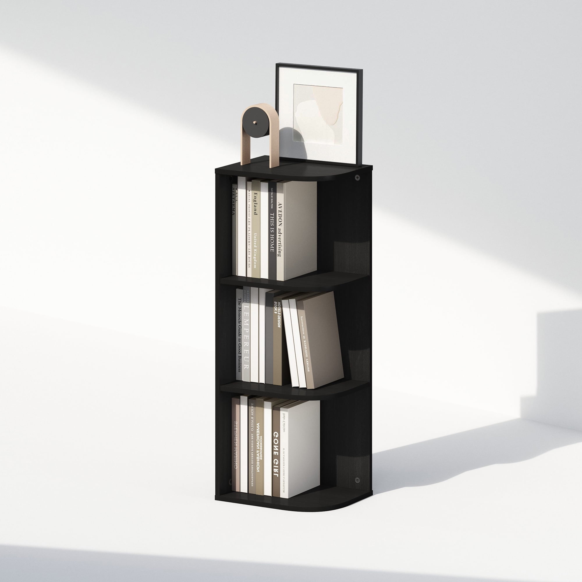 Furinno Reed 3-Tier Space Saving Corner Storage Display Shelf, Bookshelf, Blackwood