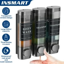 INSMART Shampoo and Conditioner Dispenser, 3 Chamber No Drill Wall-Mounted Shower Soap Dispenser, Large Capacity 900ML for Bathroom & Hotel