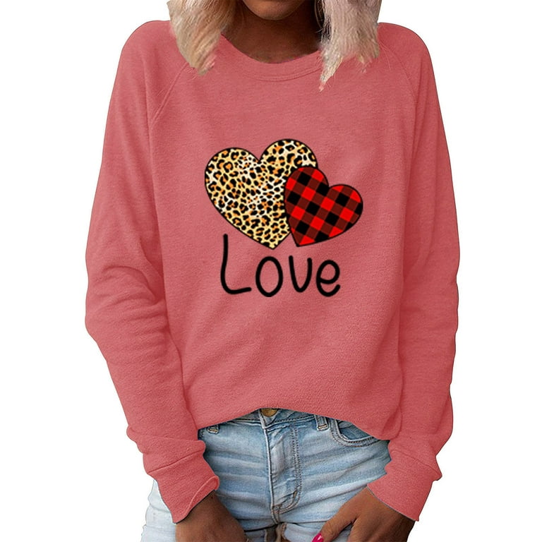 HAPIMO Savings Valentine's Day Shirts for Women Long Sleeve T-Shirt Classic  Valentine Graphic Print Tops Couples Fashion Sweatshirt Round Neck Pullover  Womens Cozy Raglan Blouse Pink XL 