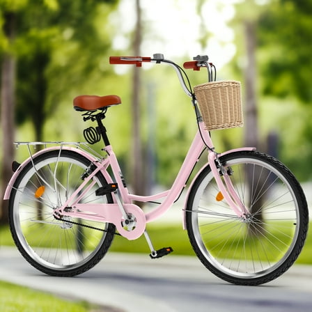 Uforic 26'' Beach Cruiser Bike for Adults - 1-Speed Commuter Bicycle, Adjustable Comfort Seat in Fresh Pink - Easy-Ride Design