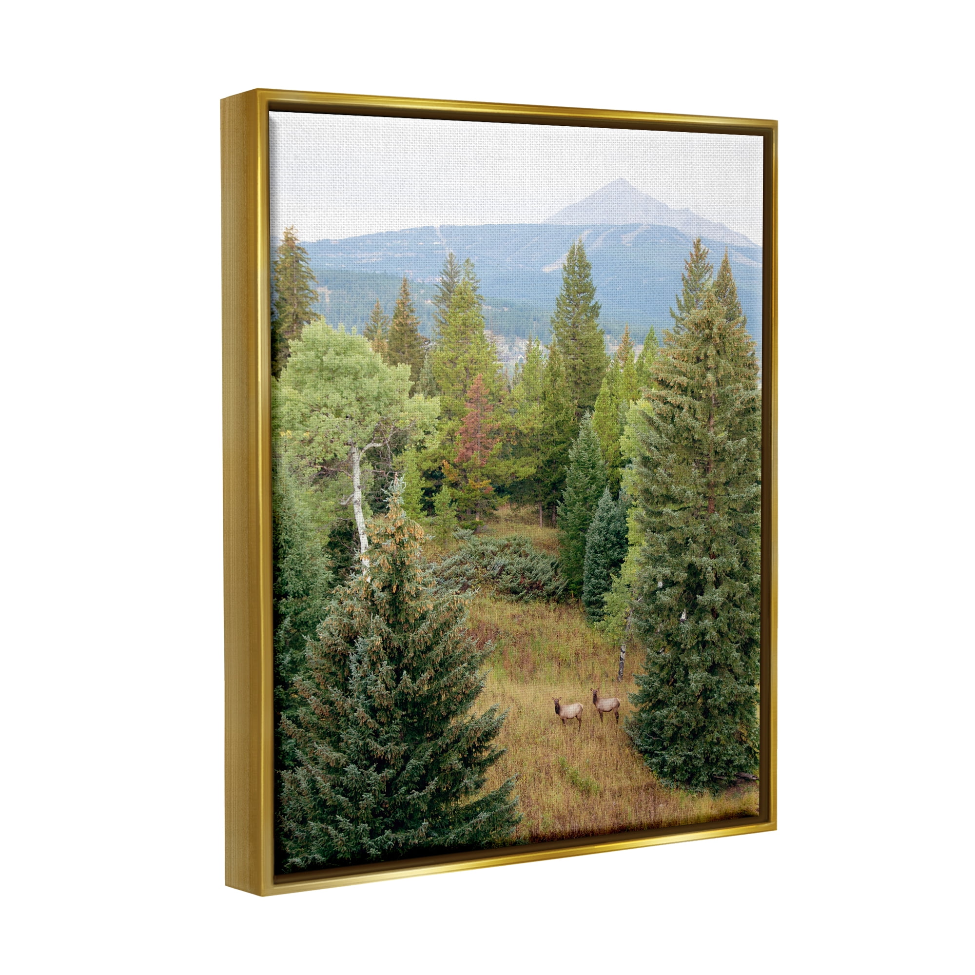 Stupell Lone Peak Mountain Deer Wildlife Landscape Photography Gold Floater Framed Art Print Wall Art