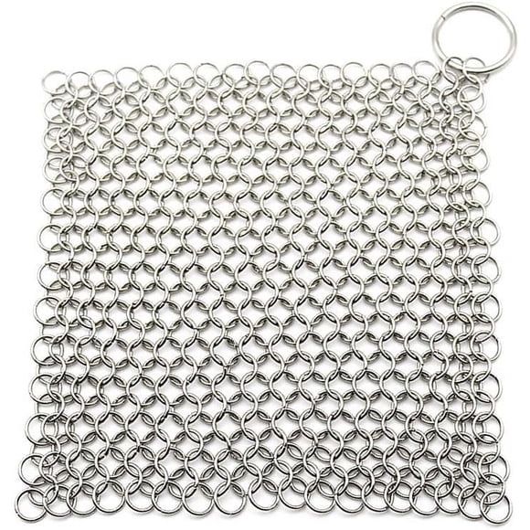 High-end Stainless Steel Safe for Cast Iron Chainmail Scrubber, 7" by 7" Square Mesh Design for Effective Cleaning of Large Areas