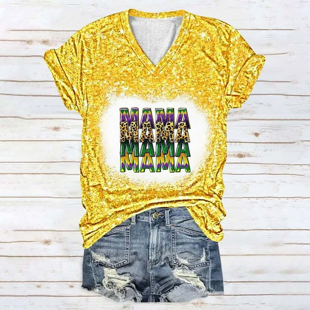 Fiudx Ofertas Flash Artículos En Oferta Blusa de Manga Corta con Estampado de Carnaval para Mujer, Tops Informales con Cuello Redondo