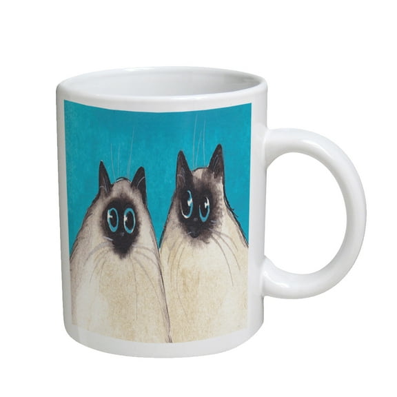 KuzmarK Coffee Cup Mug 11 Ounce - Silly Himalayan Kitties Abstract Cat Art by Denise Every