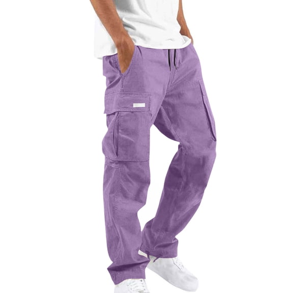 Admvng Men's Cargo Pants with Pocket Solid Casual Comfy Work Trousers