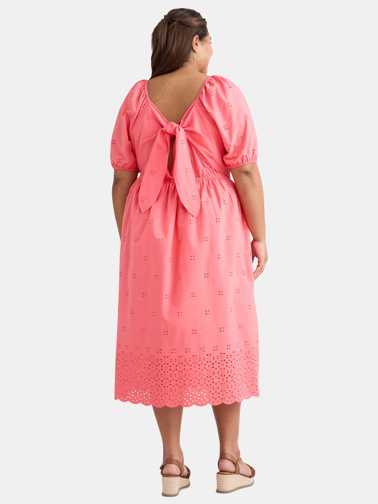 Time and Tru Women's and Women's Plus Square Neck Eyelet Midi Dress, Sizes XS-4X