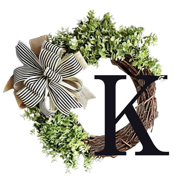 26 Letters Decorative Wreath Door Hanging Home Decor Letters With Knot Pendant Rattan Ring Wall Decoration Window Decoration Pendant