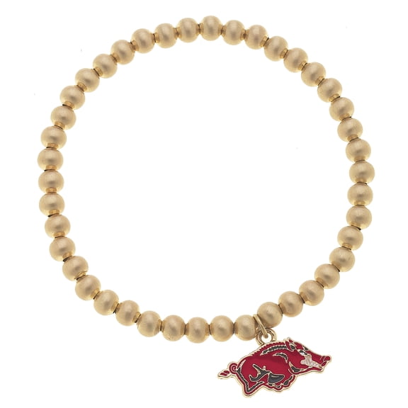 Women' CANVAS Style Arkansas Razorbacks Enamel Logo Ball Bead Stretch Bracelet