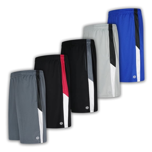 Men's Premium Moisture Wicking Active Athletic Performance Shorts with Pockets - 5 Pack