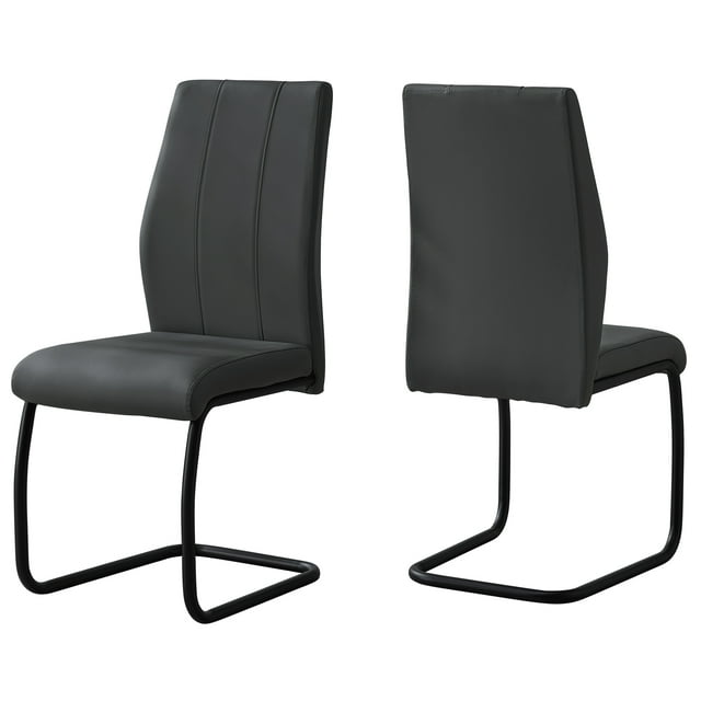 Two 77.5" Grey Leather Look, Chrome Metal, and Foam Dining Chairs