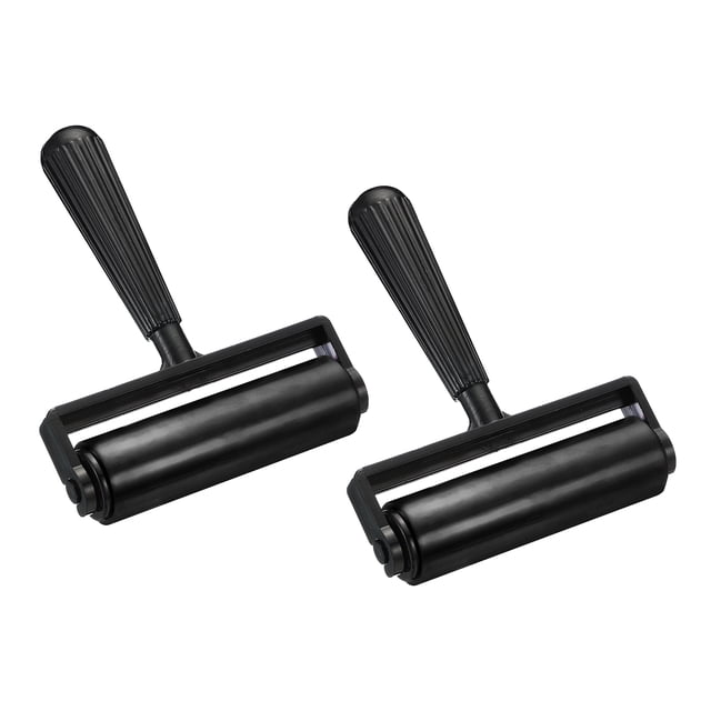Uxcell 2Pcs 4.5 Pulgadas Rodillo de Caucho Brayer, Herramientas de Rodillo de Caucho Duro Antideslizante para Impresión, Arte de Papel Tapiz, Negro