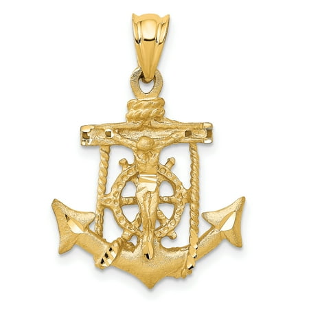 14k Yellow Gold Nautical Anchor Ship Wheel Mariners Cross Religious Pendant Charm Necklace Mariner