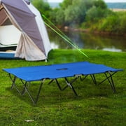 Outsunny Portable Two Person Double Folding Camping Cot for Adults - Blue