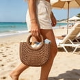thumbnail image 7 of Handmade Straw Rattan Woven Semicircle Tote Bag, Summer Beach Handbag for Women, Portable Half-Moon Shape Shoulder Bag for Travel Vacation Daily Shopping, A, 7 of 7