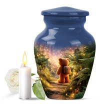 JAGASY Teddy Bear Urn for Human Ashes Keepsake - Fireflies Forest Trees Decorative Urns for Couple - Blue Small Urn for Ashes Adult Male - Mini Memorial Urns for Husband & Wife - (3 Inch)