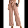 thumbnail image 1 of Pantalones Anchos para Mujer con Bolsillos, Cintura Alta, Nudo Ajustable, Holgados, Informales, para Trabajo y Negocios. Caqui S, 1 of 6