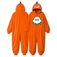 thumbnail image 4 of Pumpkin Hooded Onesie Costume for Women & Men, Halloween Matching Couple Flannel Jumpsuit with Ghost Print & Zipper Front — Unisex Cozy Sleepwear Set for Party & Lounge Orange L, 4 of 8