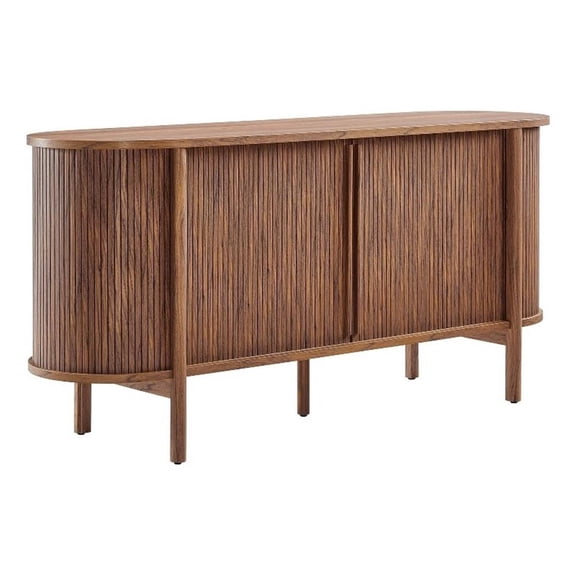 Pemberley Row Wood Walnut Sideboard Curved Fluted Sliding Doors 63" Unassembled