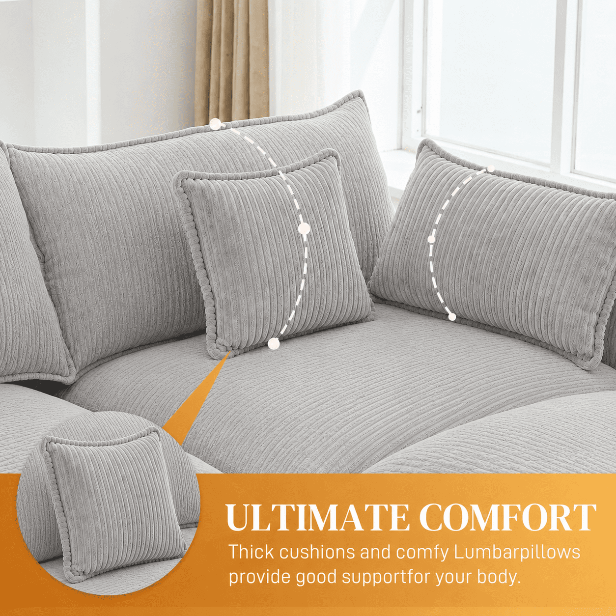 ShiKeyi Oversided 124" U Shaped Cloud Couch Sectional, DeepSeat Sofa Bed with USB Charging, Hidden Storage, Cup Holders & Chenille Double Chaise, Light Gray