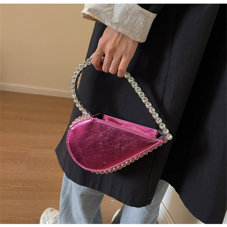 New Hand Held Heart Shaped Bag Diamond Encrusted Evening Bag Fashionable And Western Style Handbag Rose Pink