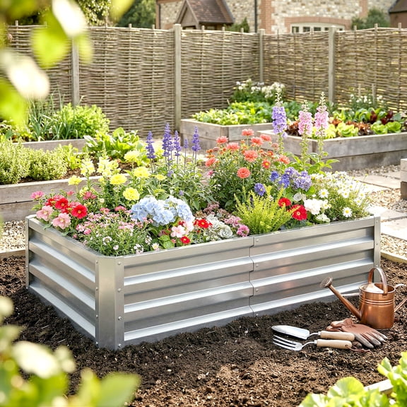 Outsunny 4' x 2' x 1' Galvanized Raised Garden Bed Planter Raised Bed with Steel Frame for Vegetables, Flowers, Plants and Herbs, Silver