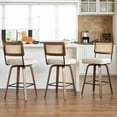 thumbnail image 3 of Swivel Counter Height Bar Stools Set of 3,Mid Century Modern Barstools with Rattan Back,27 inch Seat Height Solid Wood Kitchen Island Stools,Beige Faux Leather Upholstery Bar Chairs, 3 of 7