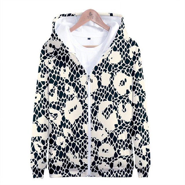 Sudadera con capucha y cremallera con estampado 3D de serpiente y leopardo para hombre y mujer, de manga larga, holgada, informal, urbana