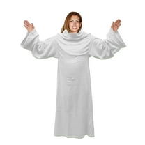 Soft Fleece Wearable Blanket with Sleeves - Plush Cozy Warmth & Comfort - Machine Washable, Lightweight Throw Wrap TV Blanket (White)