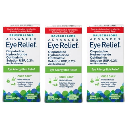 3 Pack - Bausch + Lomb Advanced Eye Relief 0.2% Olopatadine Antihistamine Eye Drops, 0.12 fl oz, 16-Hour Allergy Relief, Once-Daily Prescription-Strength Eye Drops for Itchy Eyes
