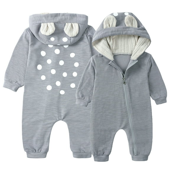 CUZIBR Baby Girl Boy Deer Jumpsuit Oneise Knitted Overall Hooded Romper Fall Cute Warm Clothes Leisure Dailywear For Toddler