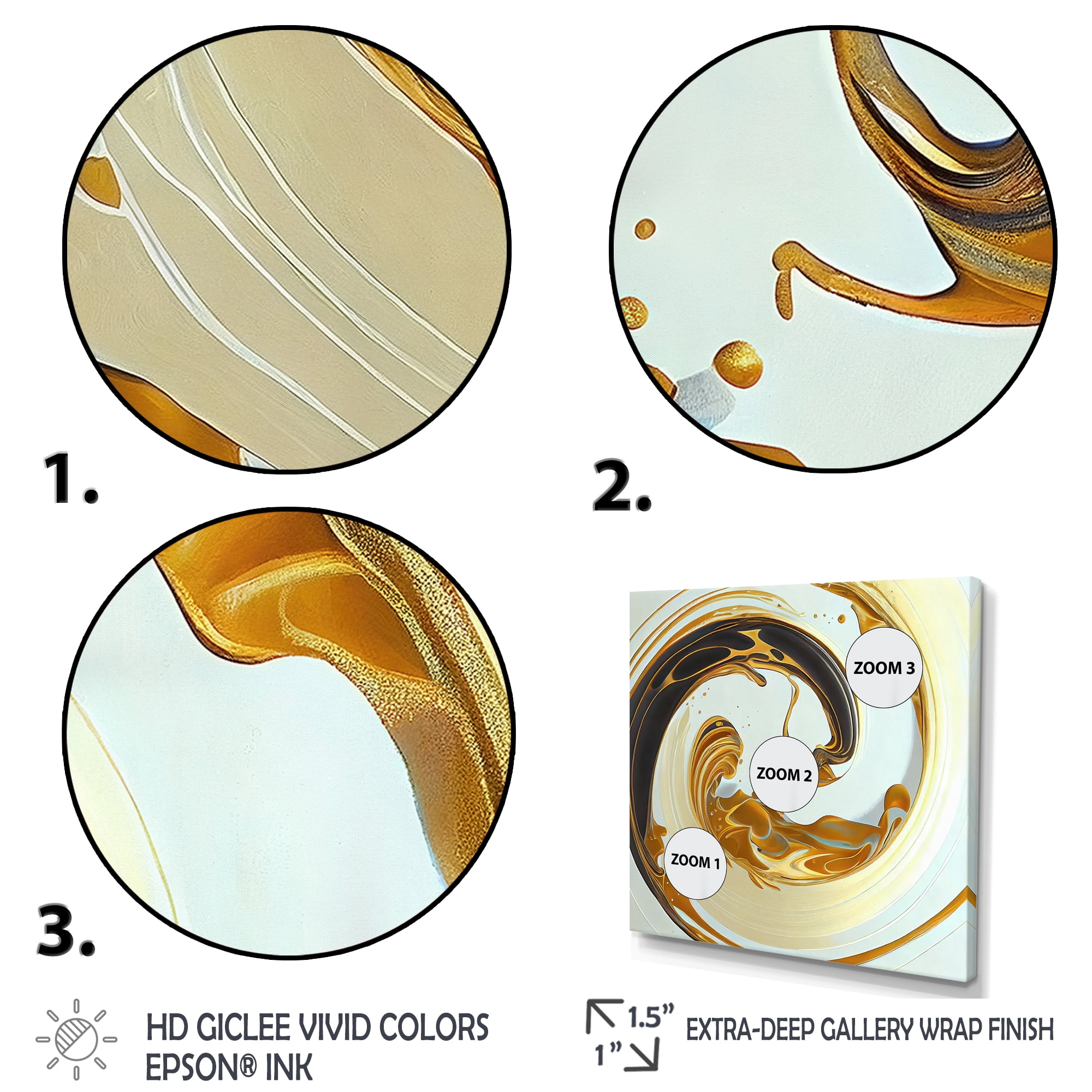 Designart White And Gold Bold Movement I Canvas Wall Art