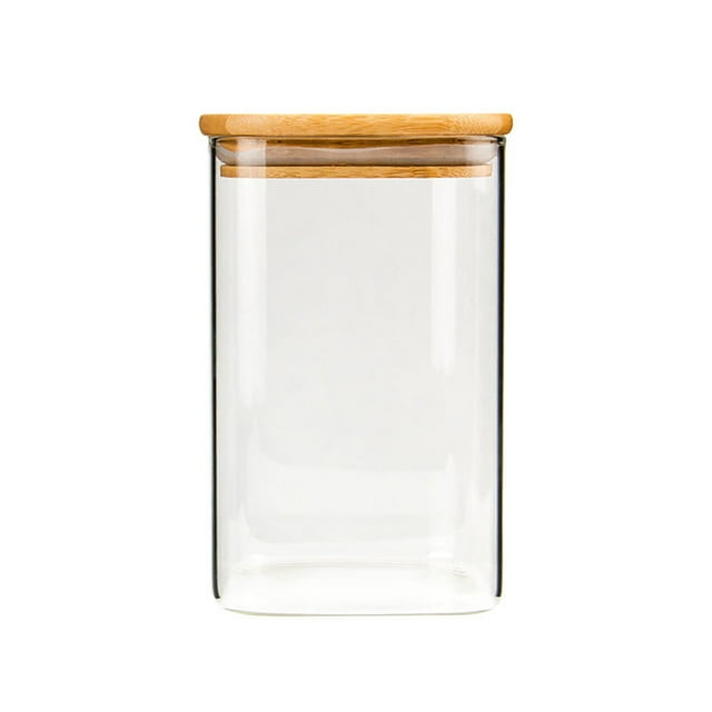Square Glass Jar Grain Canister Sealed Food Storage Container for Loose Tea Coffee Bean (950ml)