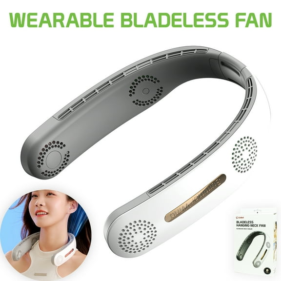 Cellet Bladeless Wearable Neck Fan, Personal Cooling Fan for Camping, Traveling, Amusement Parks, Concerts, sports and Other Outdoor/Indoor Activities - White