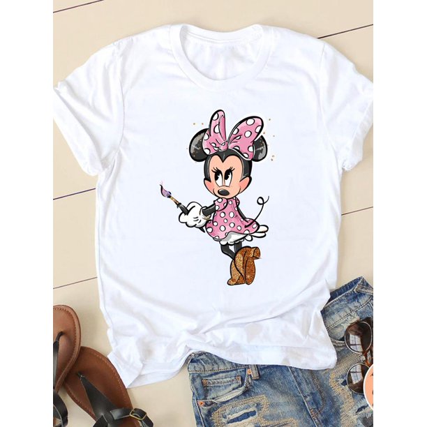 Disney Print Lovely Trend 90s Clothing Mickey Mouse Tee Shirt Casual Fashion Women Cartoon Graphic Short Sleeve T-shirtsXXXL Gao Jinjia LED