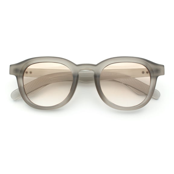 Normcore Hipster Fashion Beveled Round Horn Rim Plastic Sunglasses Grey - Beige