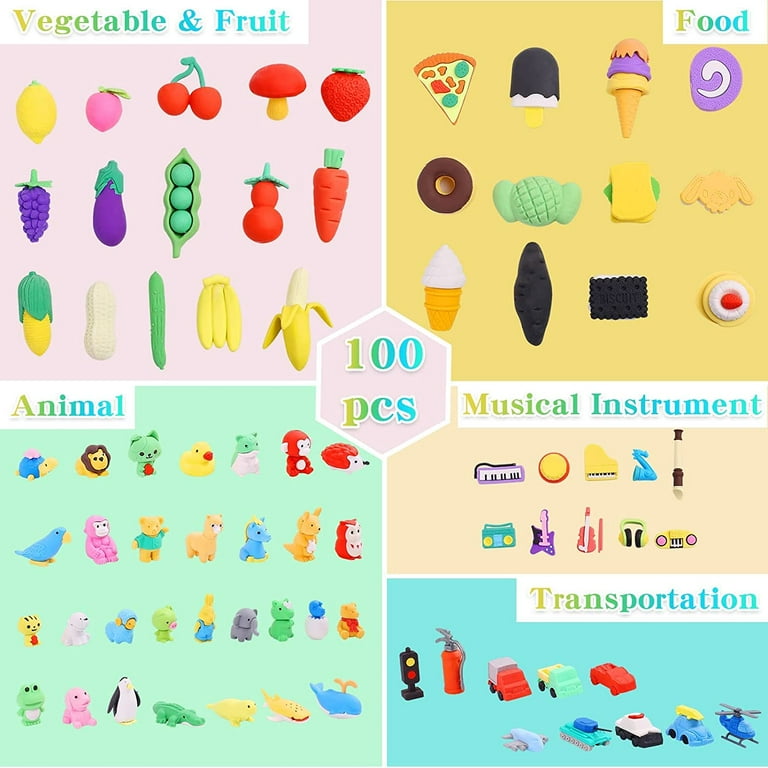  100 Pack Erasers for Kids, Animal Erasers for Kids