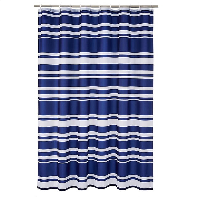 Fabric Shower Curtain - 72 x 72 Inch, Navy Blue Stripe