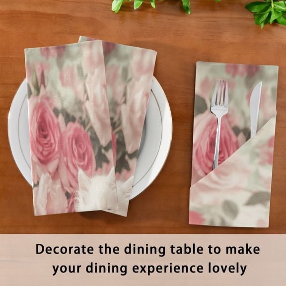 Satin Native Fab Cotton Dinner Napkin Kittens Tea Roses Reusable
